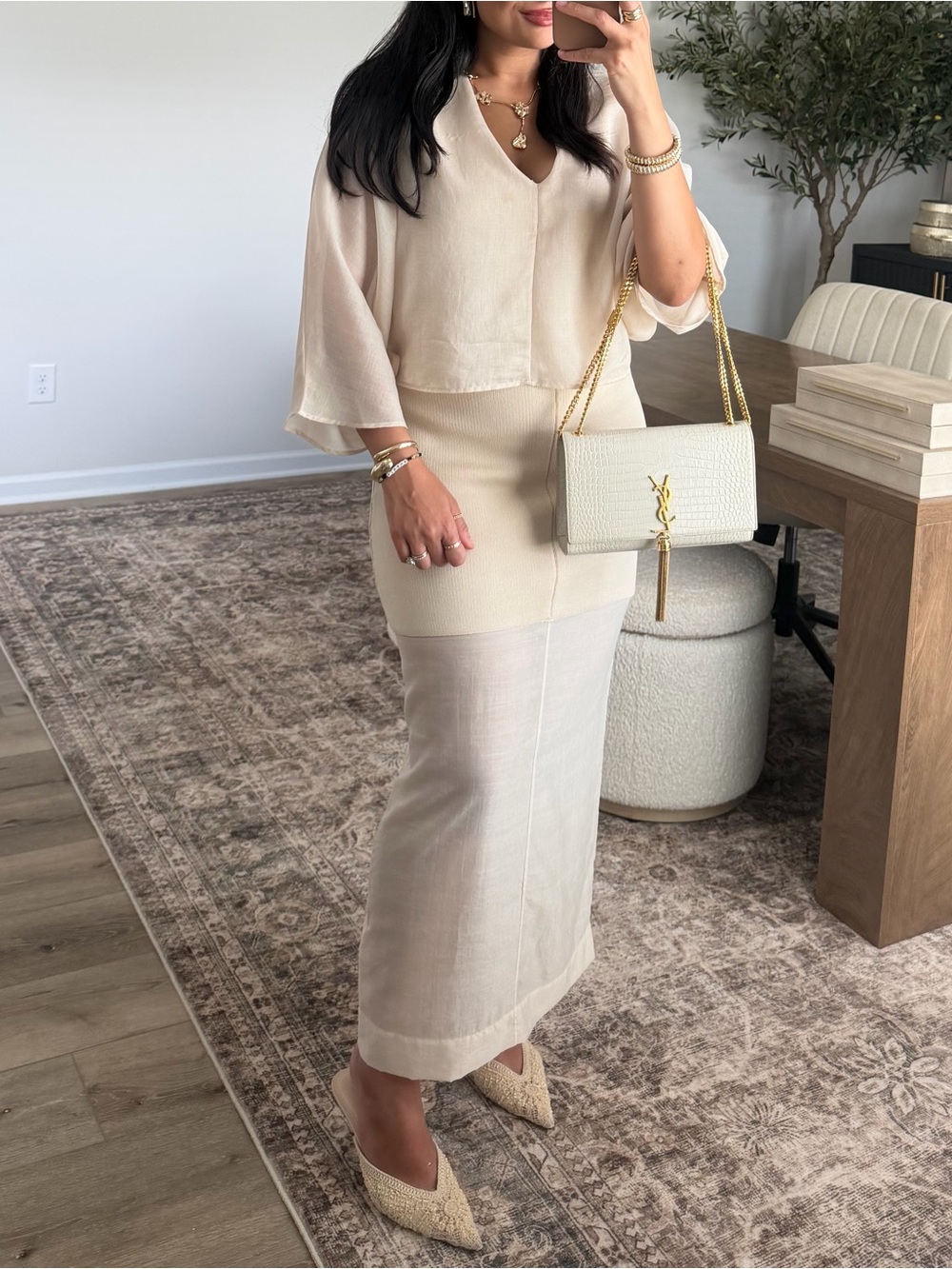 Zara NWT SET Cream V-Neck Balloon Sleeve Top & Skirt - Picture 16 of 16